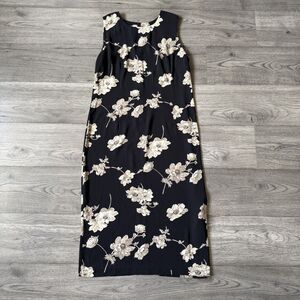 R&K Originals Vintage Black and Tan Dark Floral Sleeveless Maxi Dress - Size 10P